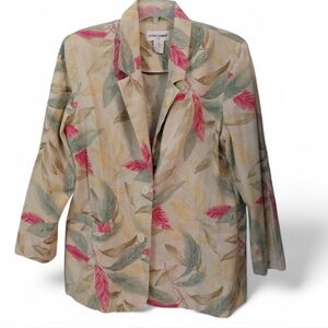 Alfred Dunner Linen Blend Tropical Leaf Print Blazer Jacket Size 12